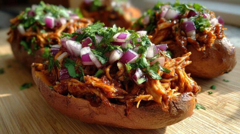 BBQ Jackfruit Loaded Sweet Potatoes