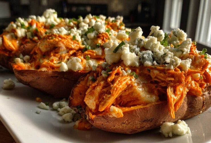 Buffalo Chicken Stuffed Sweet Potatoes