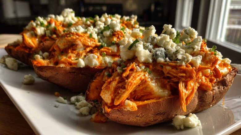 Buffalo Chicken Stuffed Sweet Potatoes