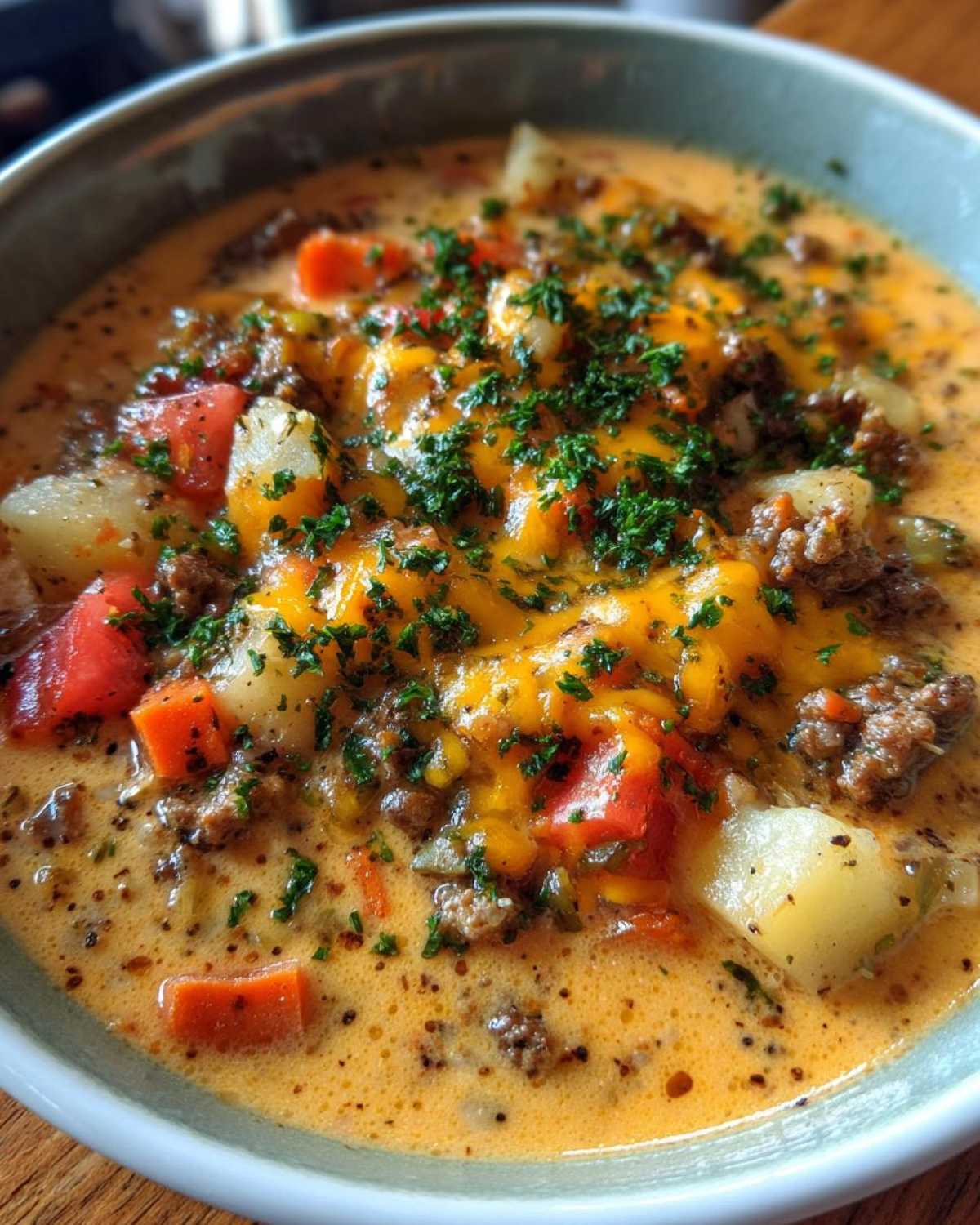 Cheeseburger Soup with Garden Tomatoes - detail 4