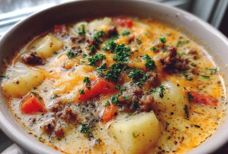 Cheeseburger Soup with Garden Tomatoes