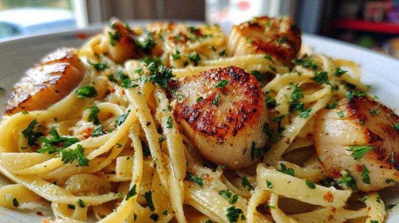 Creamy Garlic Scallop Linguine