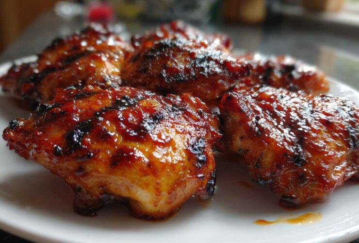 Grilled Peach BBQ Chicken Thighs