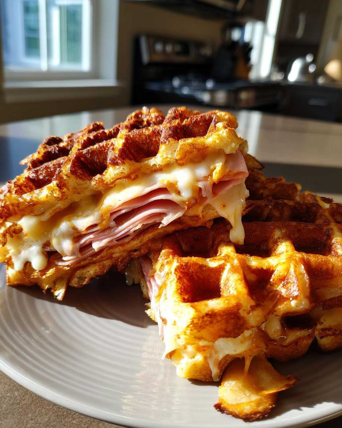 Ham and Cheese Waffle Sandwiches - detail 2