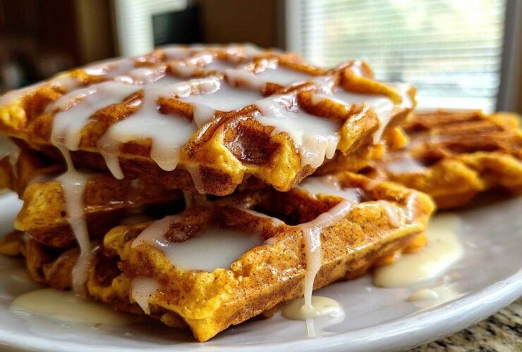 Pumpkin Spice Waffles with Vanilla Glaze