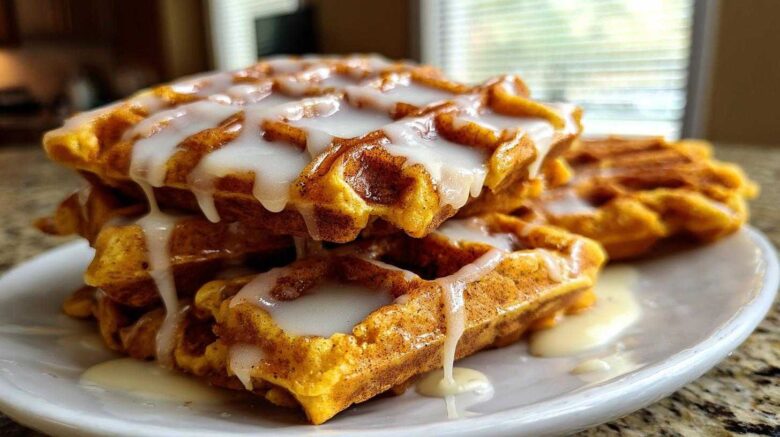 Pumpkin Spice Waffles with Vanilla Glaze