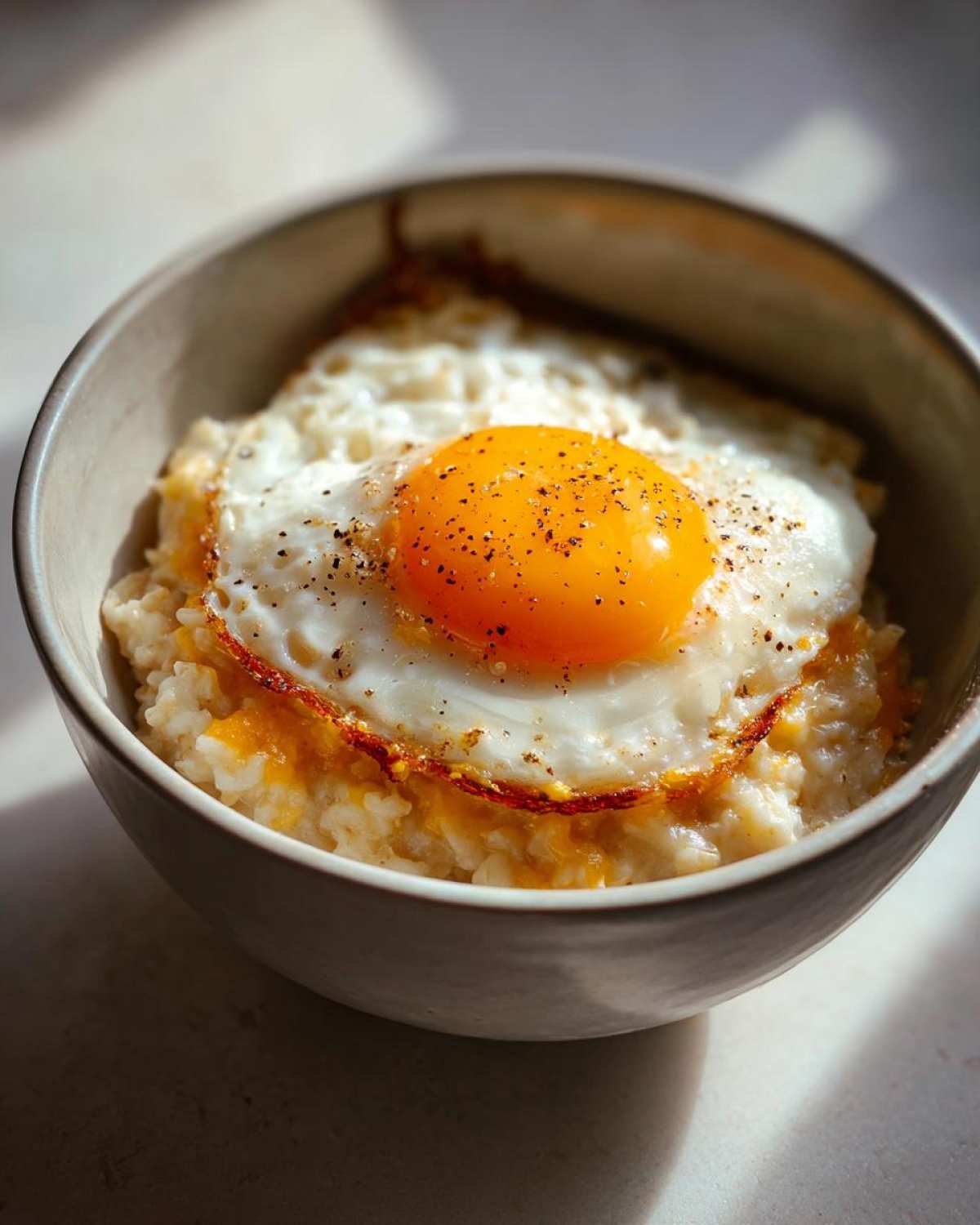 Savory Oatmeal Bowl with Cheddar and Fried Egg - detail 2