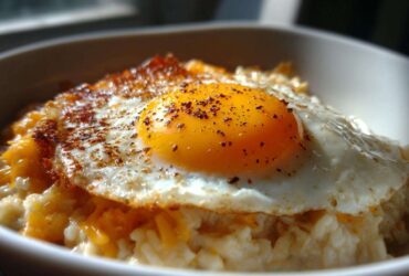 Savory Oatmeal Bowl with Cheddar and Fried Egg
