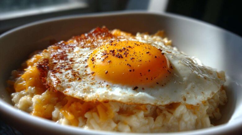 Savory Oatmeal Bowl with Cheddar and Fried Egg
