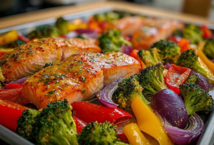 Sheet Pan Honey Mustard Glazed Salmon and Veggies