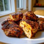 Close-up of perfectly cooked, seasoned chicken pieces showing the juicy interior, prepared with an amazing chicken marinade.