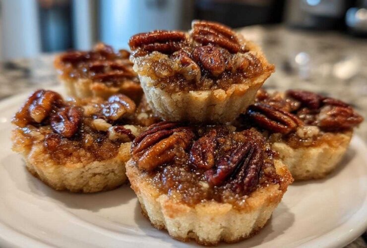 A stack of gooey pecan pie cookies topped with whole pecans, ready to eat.