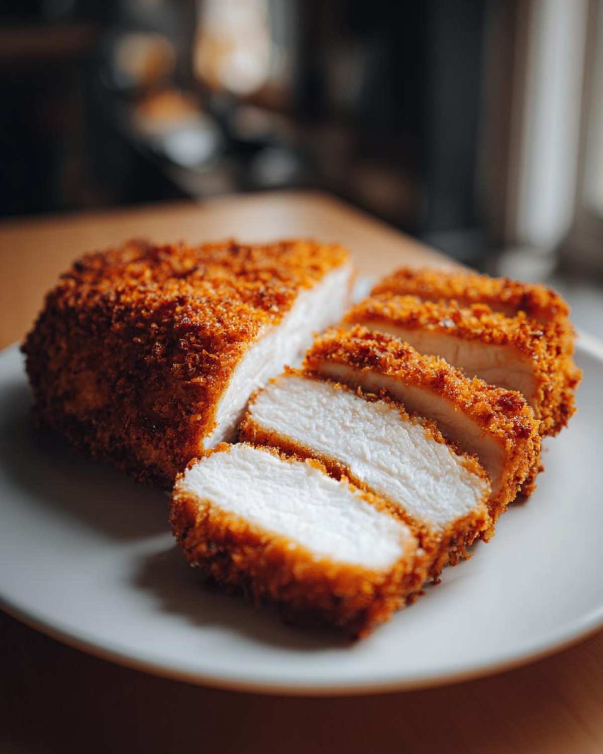Close-up of thick, juicy Katsu Curry Sandwich Cutlets, sliced to show the crispy golden breading and white interior.